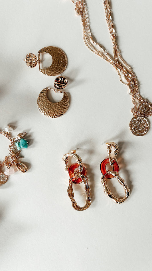 Gold Crescent Drop Earrings