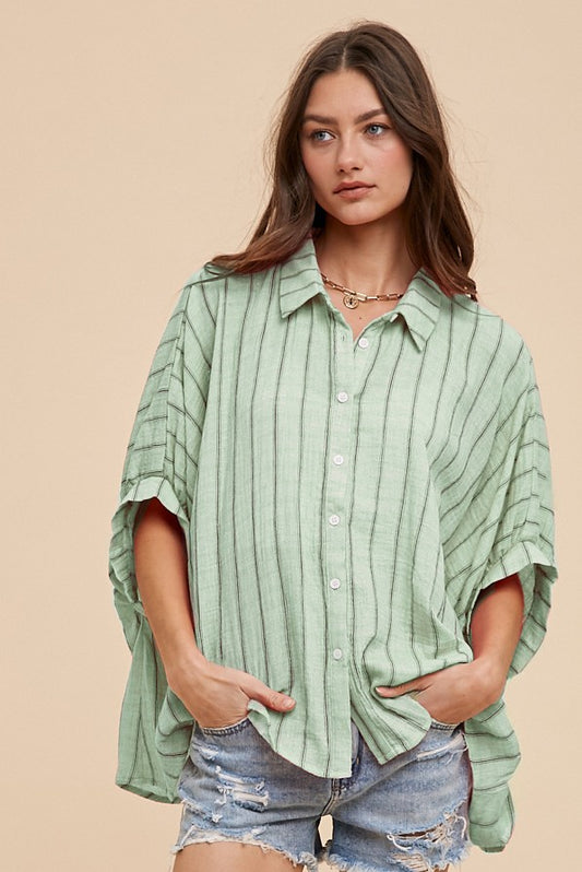 Abbey Mint Oversized Striped Blouse
