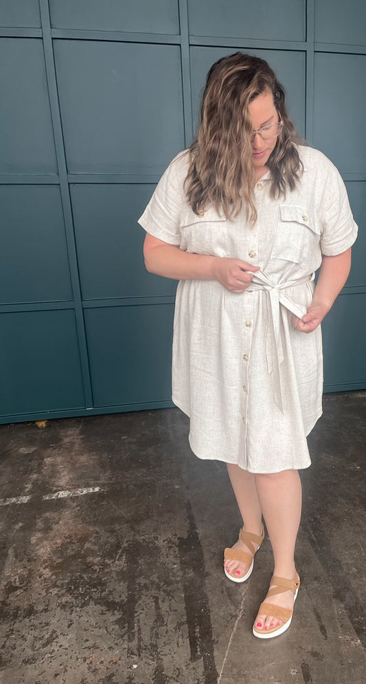 Curvy Linen Button Up Dress
