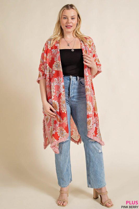 Curvy Paisley Pinkberry Kimono