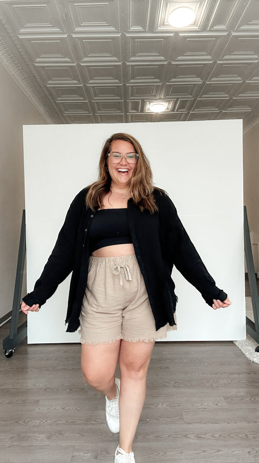 Curvy Black Gauze Button Down