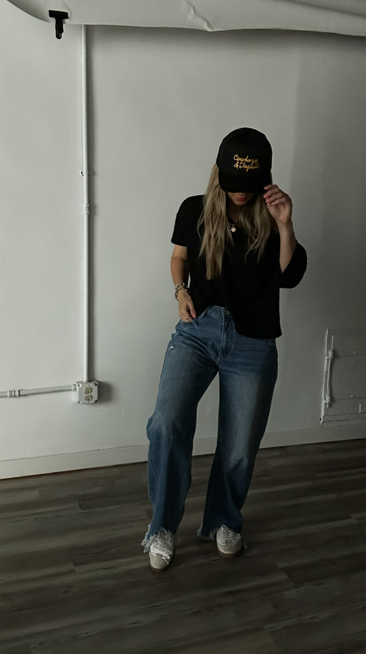 Noir Waffle Short Sleeve Top