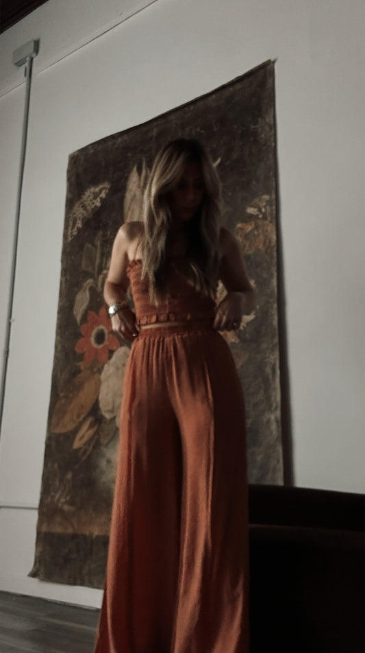 Terracotta Pleated Wide Leg Pants