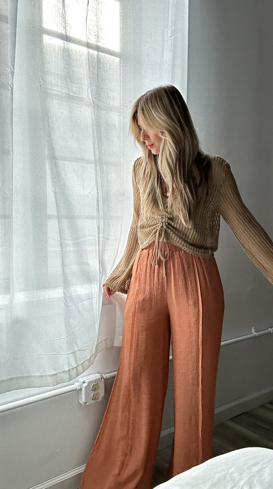 Terracotta Pleated Wide Leg Pants