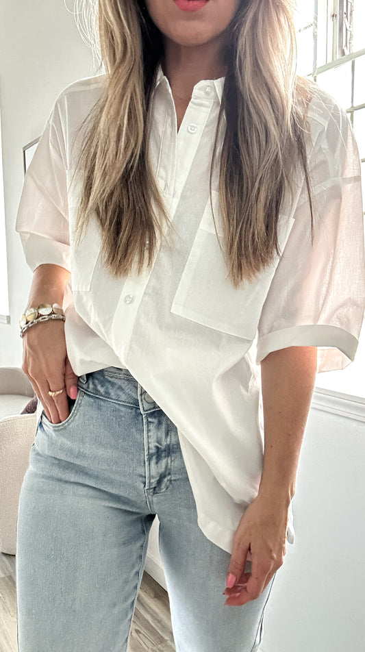 Cora White Woven Button Down