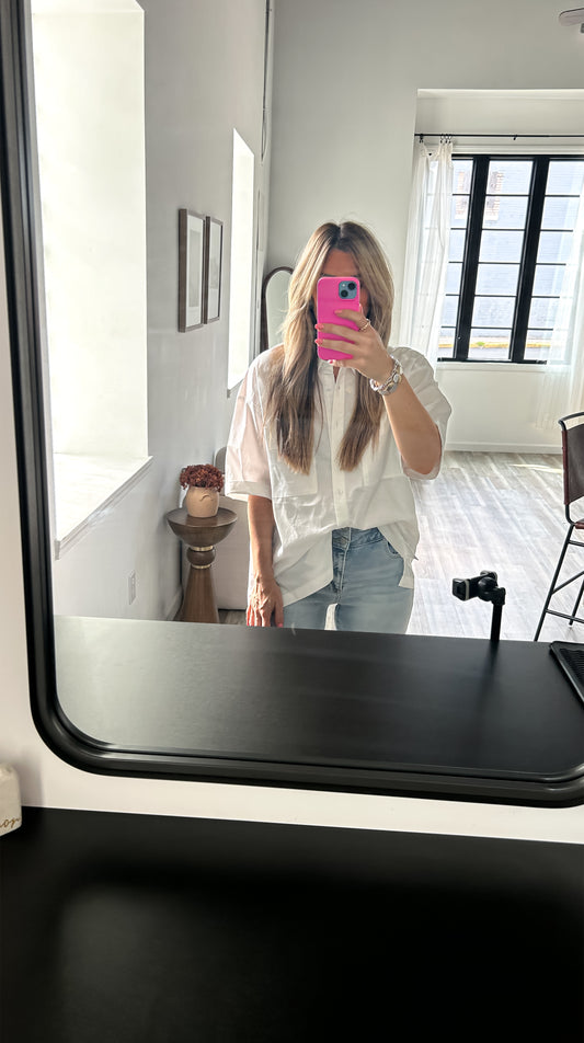 Cora White Woven Button Down