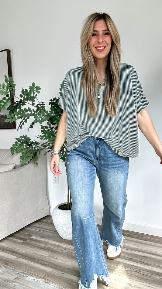 Hunter Green Ribbed Oversized Top