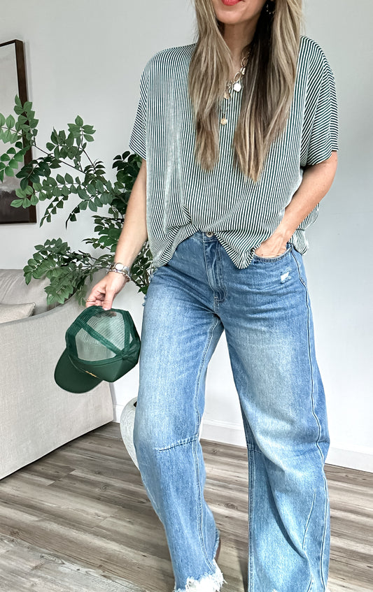 Hunter Green Ribbed Oversized Top