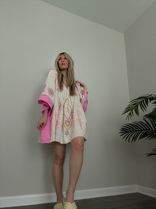 Giadona Embroidery Linen Mini Dress