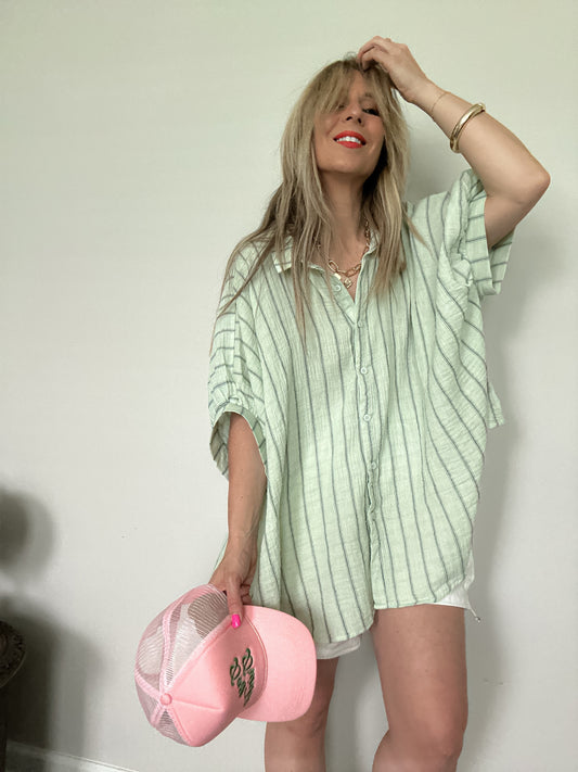 Abbey Mint Oversized Striped Blouse
