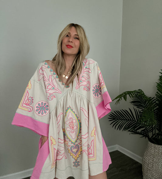 Giadona Embroidery Linen Mini Dress