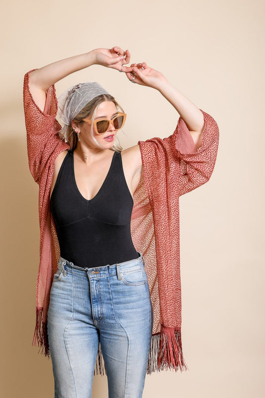 Rose Velvet Dot Kimono