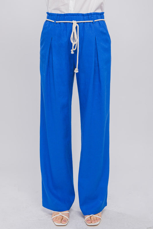 Azure Blue Linen Wide Leg Pants