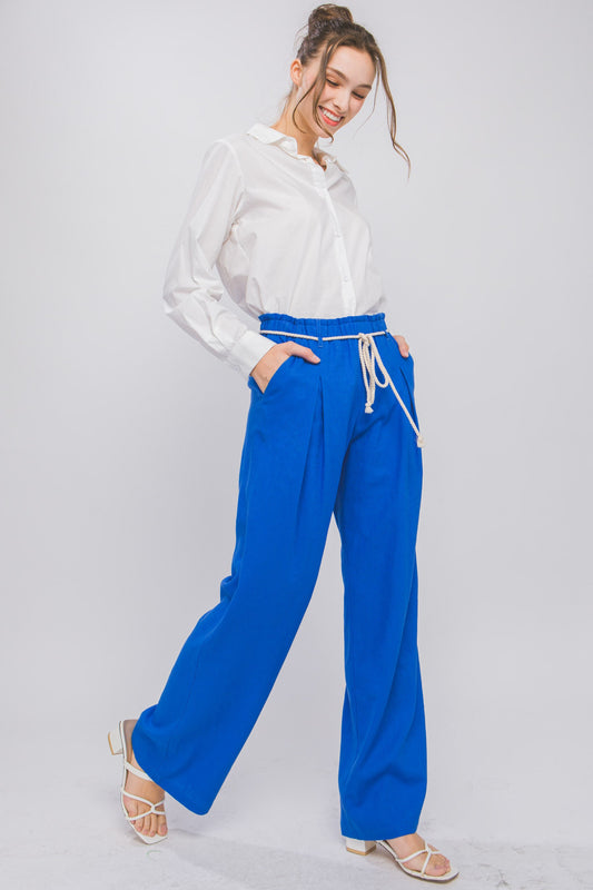 Azure Blue Linen Wide Leg Pants