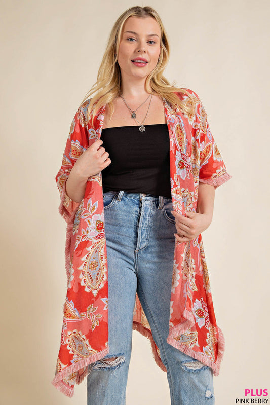 Curvy Paisley Pinkberry Kimono