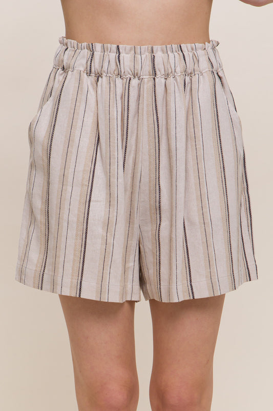 Mocha Striped Linen Short