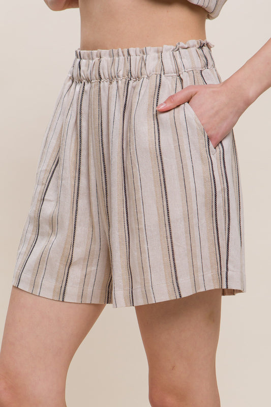 Mocha Striped Linen Short